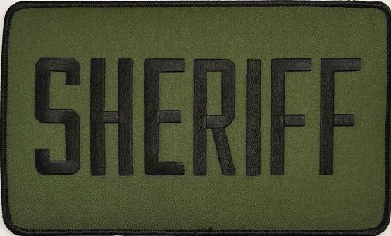 SHERIFF 5" X 9" PATCH - BLACK on OD GREEN, BLACK TRIM - SEW ON.